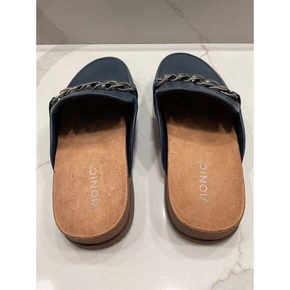 New Vionic Georgie Shoe Navy Napa Leather Mule Womens 10 Loafer Arch Support - Picture 3 of 6